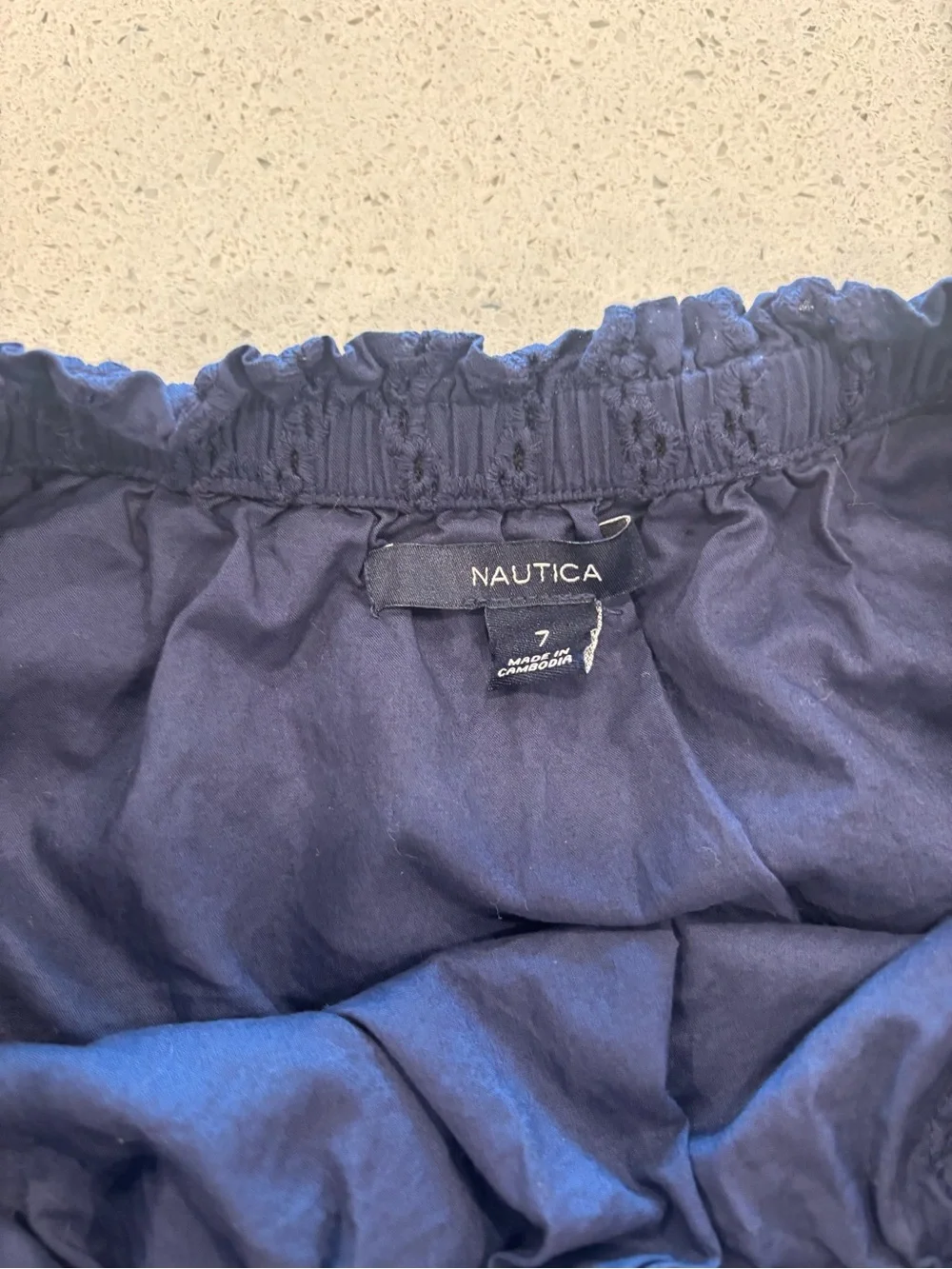 Nautica Girls Navy Eyelet Ruffle Off-Shoulder Dress, Size 7
